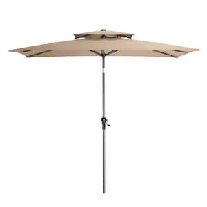Double Top 9 ft. x 5 ft. Metal Market Tilt Patio Umbrella in Tan