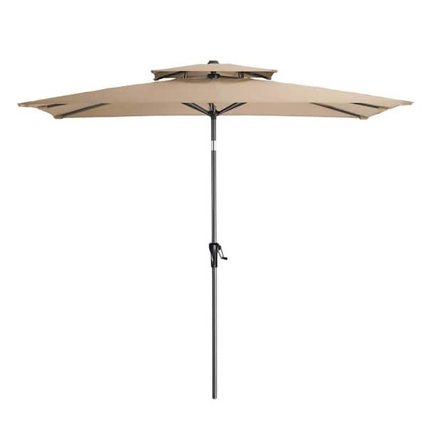 Crestlive Products Double Top 9 ft. x 5 ft. Metal Market Tilt Patio Umbrella in Tan