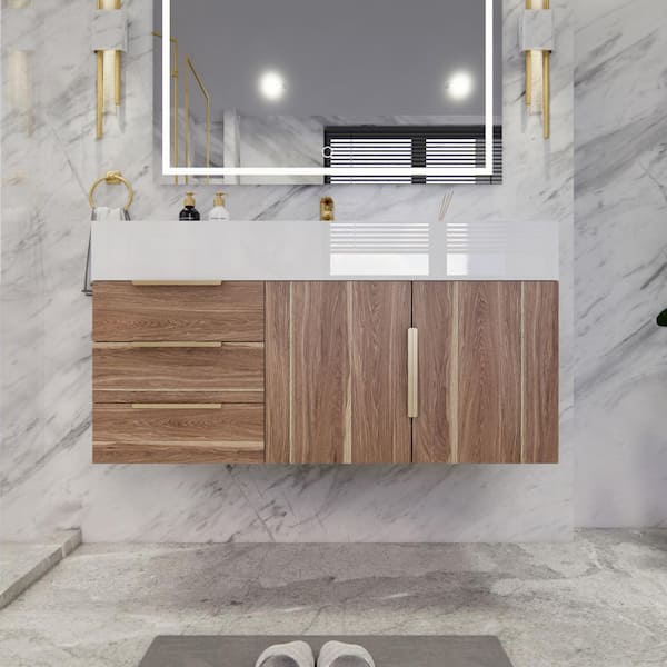 BV Better Vanity Bethany 42 in. W x 20 in. D x 22 in. H Single Sink Floating Bath Vanity in White Oak with White Acrylic Top