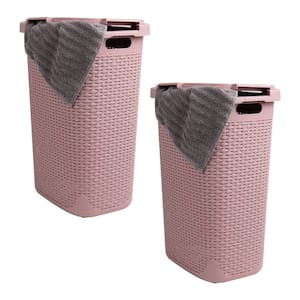 Pink 24.15 in. H x 13.75 in. W x 17.65 in. L Plastic 60L Slim Ventilated Rectangle Laundry Hamper with Lid (Set of 2)