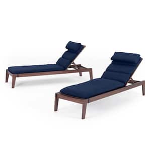 Vaughn Outdoor Wood Loungers with Sunbrella Navy Blue Covers (Set of 2)