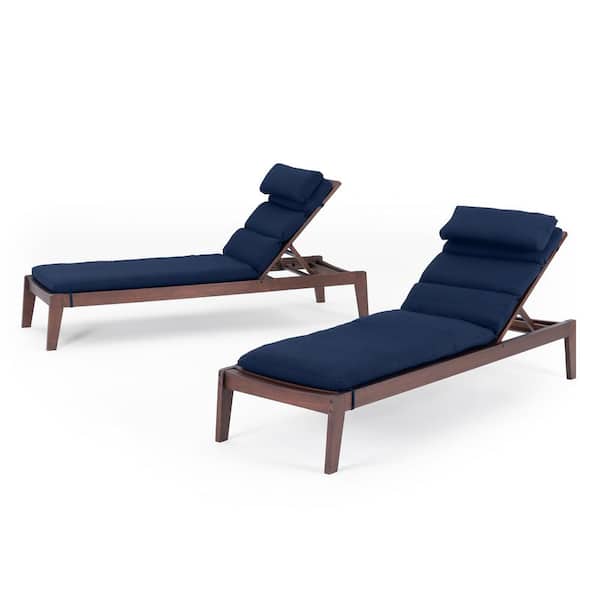 RST BRANDS Vaughn Outdoor Wood Loungers with Sunbrella Navy Blue Covers (Set of 2)