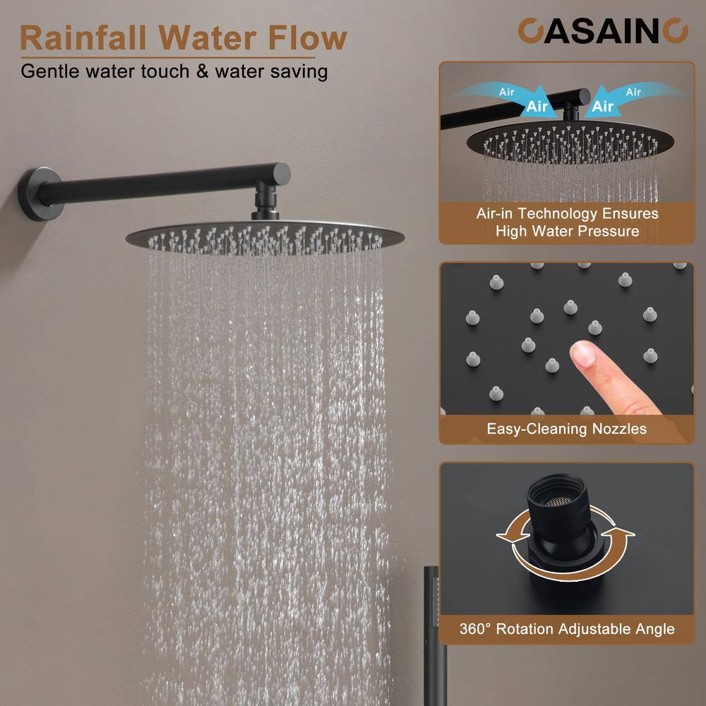 Matte Black Stainless Steel Thermostatic Rain Shower System with Handheld