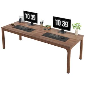 Moronia 78.7in. Rectangle Matte Brown Wooden Extra Long Computer Desk 2 Person Desk Workstaion with Metal Frame