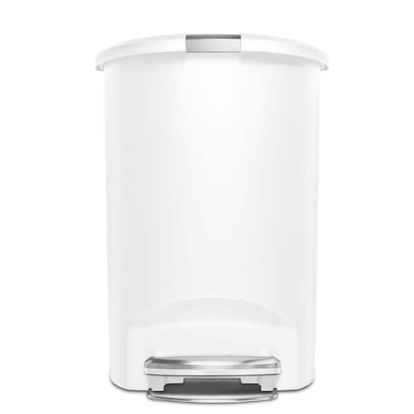 13 Gallon Semi-Round Step Kitchen Trash Can, White Plastic with Soft-Close Locking Lid