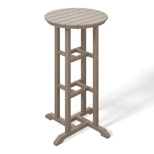 Laguna 24 in. Round Pub Height HDPE Plastic Dining Outdoor Bar Bistro Table in Weathered Wood