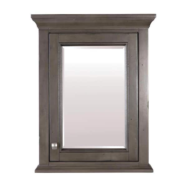 CRAFT + MAIN Brantley 22-in x 28-in Surface Mount Distressed Grey Mirrored Soft Close Medicine Cabinet