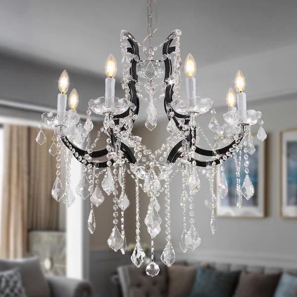 8-Light 29 in. Crystal Black Chandelier, Large Foyer Chandelier for High Ceilings, for Stairway, Entry, Living Room