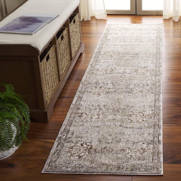 Mason 2 ft. x 8 ft. Beige/Dark Gray Distressed Border Floral Runner Rug
