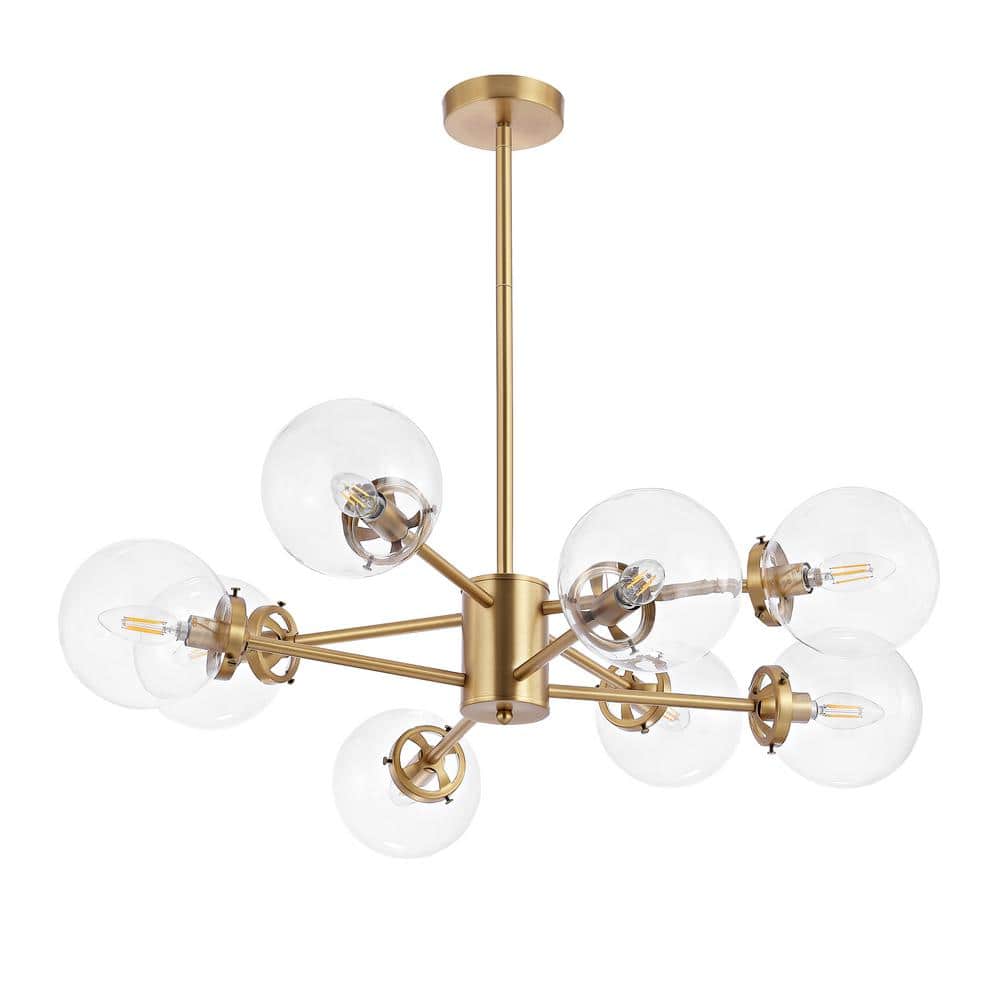 Brass 8-Light Sputnik Chandelier with Clear Glass Shades