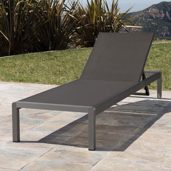 Noble House Dark Gray Aluminum Mesh Outdoor Patio Chaise Lounge