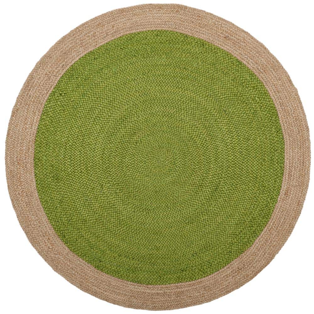 Green and Natural Round Braided Jute Rug, 5 ft