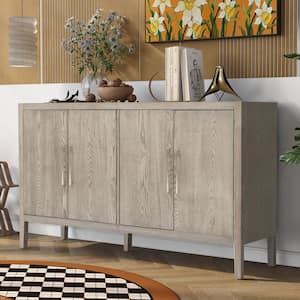 Gray Wood 60 in. Sideboard with Metal Handles and Adjustable Shelves