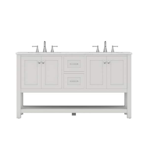 Alya Bath Wilmington 60 in. W x 34.2 in. H x 22 in. D Vanity in White with Marble Vanity Top in White with White Basin