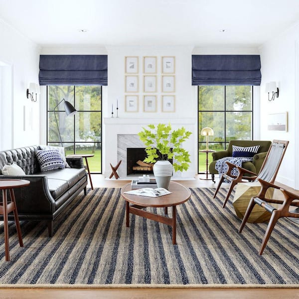 Lake Striped Jute Blue 10 ft. x 14 ft. Indoor/Outdoor Patio Rug