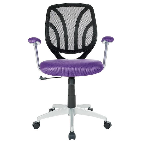 Office Star Products Purple Mesh Screen Back Chair with Silver Coated Arms and Base