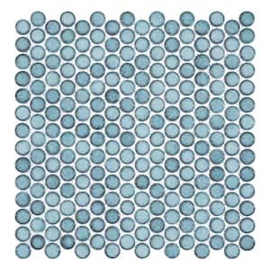 Honoro Bulbi Teal Dark Green Glossy 11-15/16 in. x 12-1/8 in. Penny Round Smooth Glass Mosaic Tile (10 sq. ft./Case)