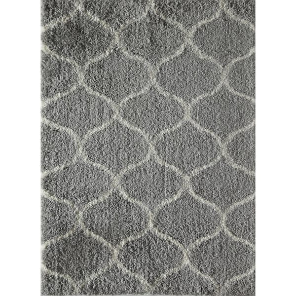 Rugs America Feather Shag grey Ivory Links 2'3"x8' Contemporary Black Area Rug