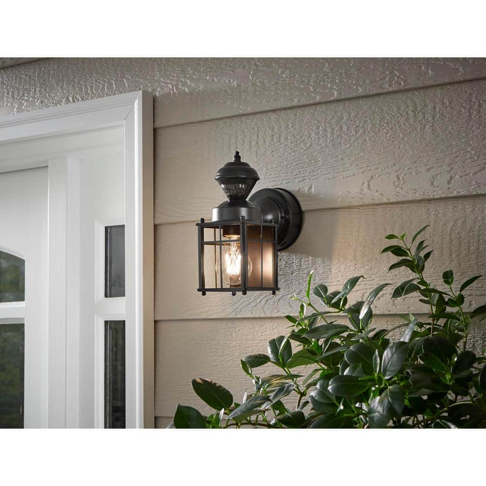 Bayside Black Metal Motion-Sensing Outdoor Wall Lantern Sconce