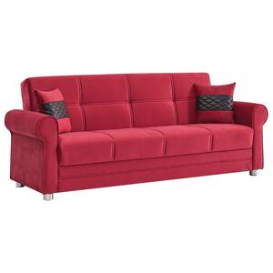 Alex Collection Convertible 89 in. Burgundy Microfiber 3-Seater Twin Sleeper Sofa Bed with Storage