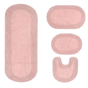 Double Ruffle Collection 100% Cotton Bath Rugs Set, 4-Pcs Set with Contour, Pink