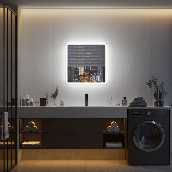 30 in. W x 30 in. H Modern Square Frameless LED Front Lighted Anti-Fog Tempered Glass Wall Bathroom Vanity Mirror
