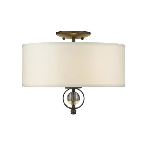 Golden Lighting Cerchi 2-Light Rubbed Bronze with Opal Satin Shade Semi-Flush Mount