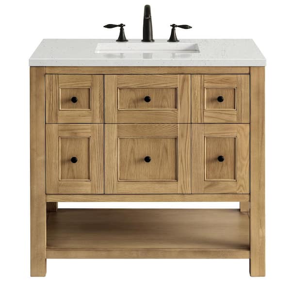 James Martin Vanities Breckenridge 36.0 in. W x 23.5 in. D x 34.2 in. H Single Bathroom Vanity Light Natural Oak and Lime Delight Quartz Top
