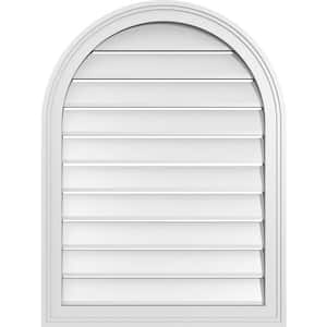 24 in. x 32 in. Round Top Surface Mount PVC Gable Vent: Functional with Brickmould Frame