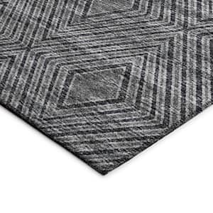 Yuma Black 2 ft. 3 in. x 7 ft. 6 in. Geometric Indoor/Outdoor Washable Area Rug