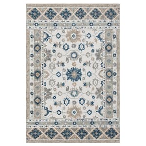 Hillah Traditional Blue/Taupe 7 ft. 9 in. x 9 ft. 9 in. Floral Filigree Organic Wool Indoor Area Rug