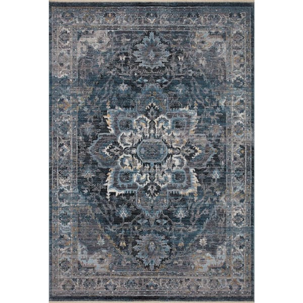 LOLOI II Samra Denim/Grey 5 ft. 3 in. x 7 ft. 9 in. Distressed Oriental Transitional Area Rug