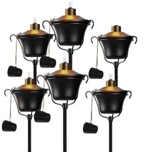 58 Inch Citronella Garden Torches Set of 6 with 3-Prong Grounded Stake for Outdoor Decoration and Lighting