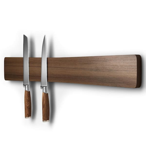 Numhew 5-Knife 16 in. Dark Brown Acacia Wood Knife Magnetic Strip, Powerful Magnetic Knife Bar, Knife Holder for Kitchen