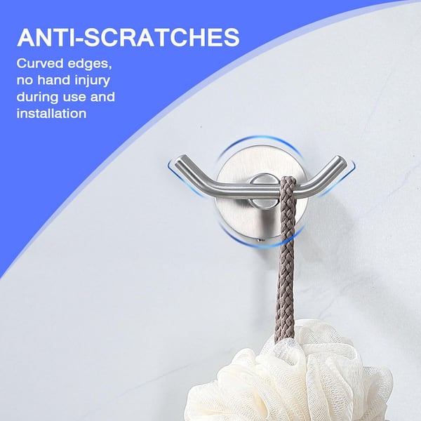 2-Pack J-Hook Double Robe/Towel Hook in Stainless Steel Brushed Nickel