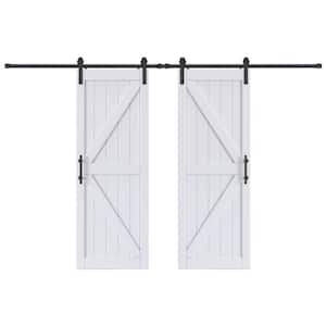 64 in. x 84 in. (Double 32 in. Doors) British K Shape White MDF Sliding Barn Door with Hardware Kit