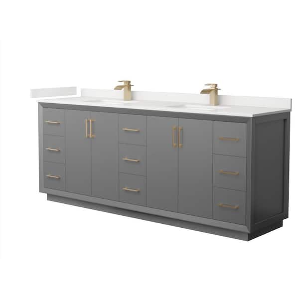 Wyndham Collection Strada 84 in. W x 22 in. D x 35 in. H Double Bath Vanity in Dark Gray with White Quartz Top