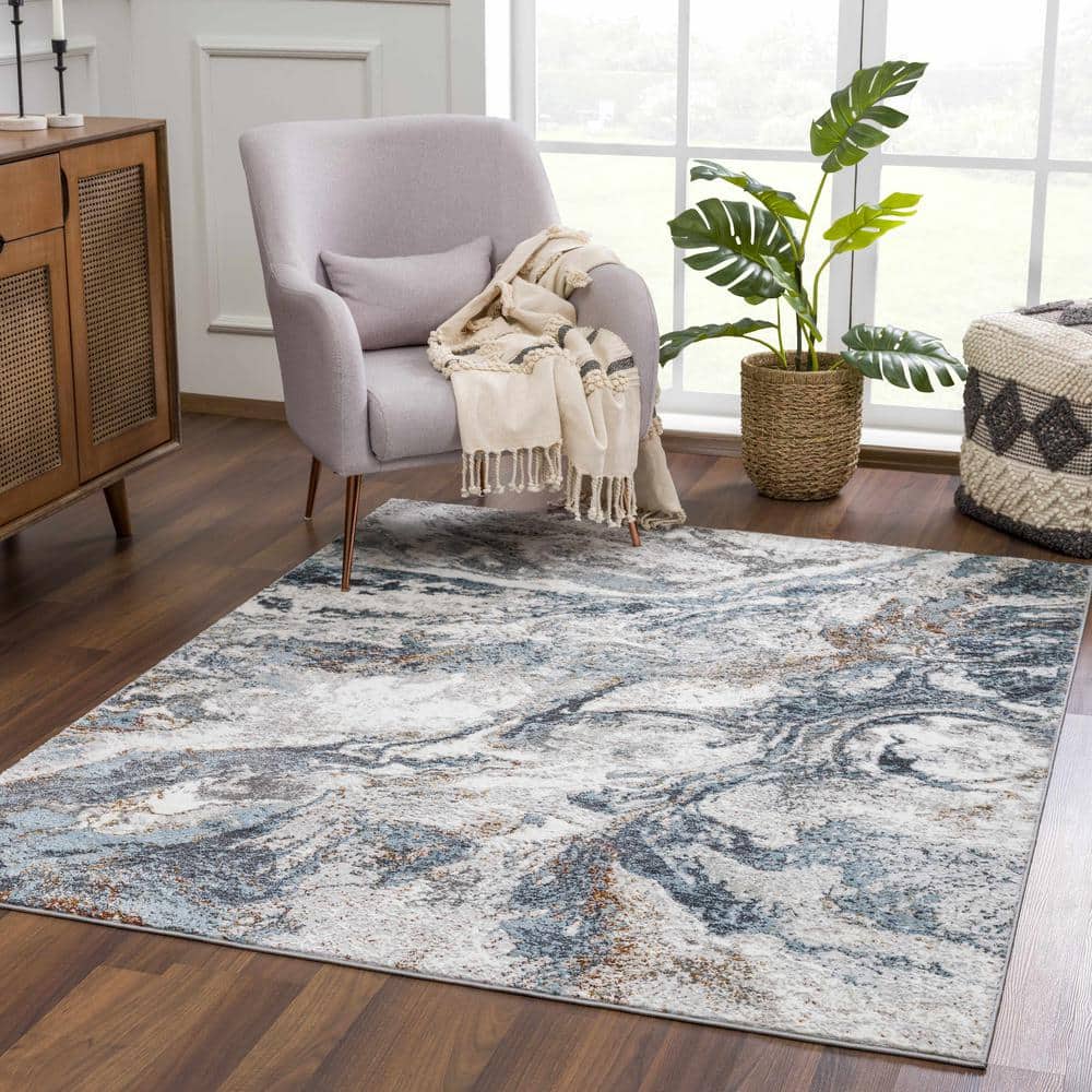 Liverpool Blue and Gray Abstract Medium Pile Area Rug