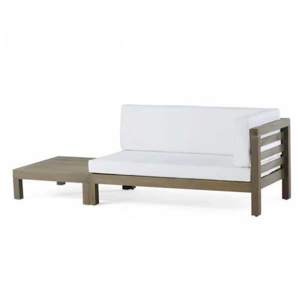 White 2-Piece Wood Patio Conversation Sectional Seating Set​