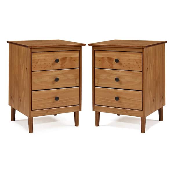 Modern 3-Drawer Caramel Nightstand (2-Pack)