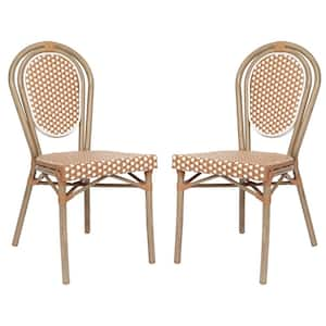 Brown Aluminum Outdoor Dining Chair in Brown Set of 2