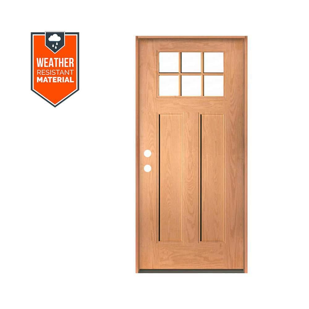 PINNACLE Craftsman 36 in. x 79 in. 6-Lite Right-Hand/Inswing Clear Glass Teak Stain Fiberglass Prehung Front Door price history on PriceWatchPro