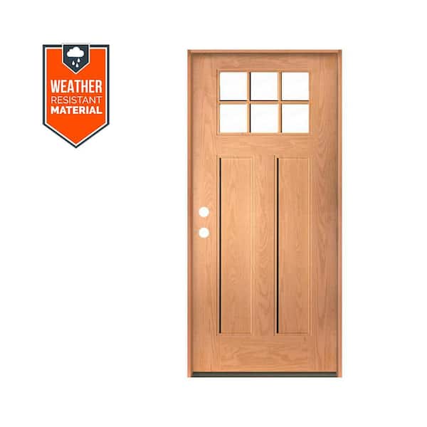 PINNACLE Craftsman 36 in. x 79 in. 6-Lite Right-Hand/Inswing Clear Glass Teak Stain Fiberglass Prehung Front Door