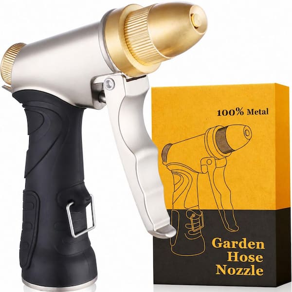 Heavy Duty Metal Garden Hose Nozzle Adjustable 4 Pattern Water Flow Sprayer Non-Slip Grip for Car Pet Wash