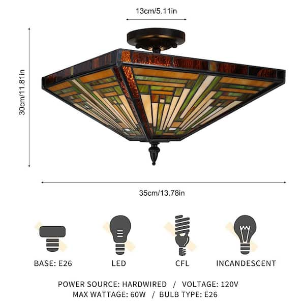 OUKANING 13.78 in. 2-Light Vintage Elegant Multi-Colored