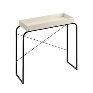Yazzy 33.25 in. Cream Weave Rectangle Wood Console Table With Raised Edges