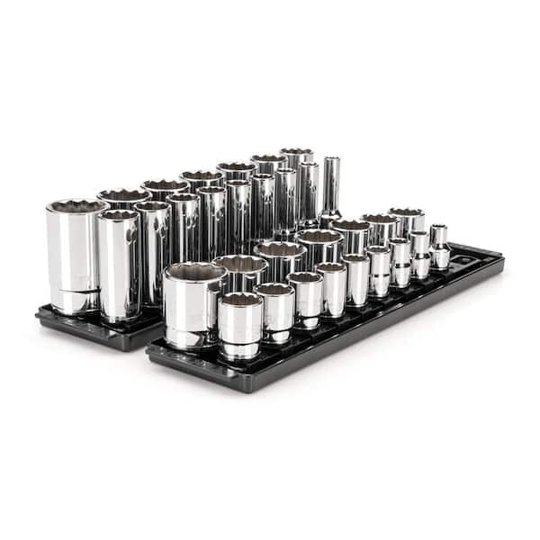 TEKTON 1/2 in. Drive 12-Point Socket Set with Rails (3/8 in.-1-5/16 in.) (32-Piece)