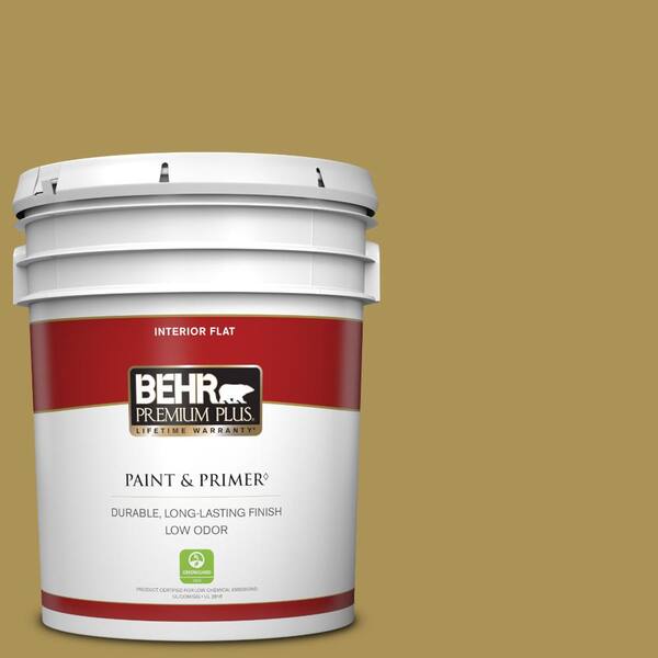 BEHR PREMIUM PLUS 5 gal. #M310-6 Bitter Lemon Flat Low Odor Interior Paint & Primer