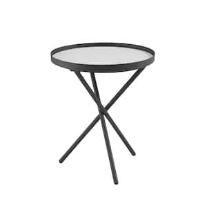 17.75 in. Black Metal/Faux White Faux Marble Minimalist Intersecting Tripod-Leg Side Table