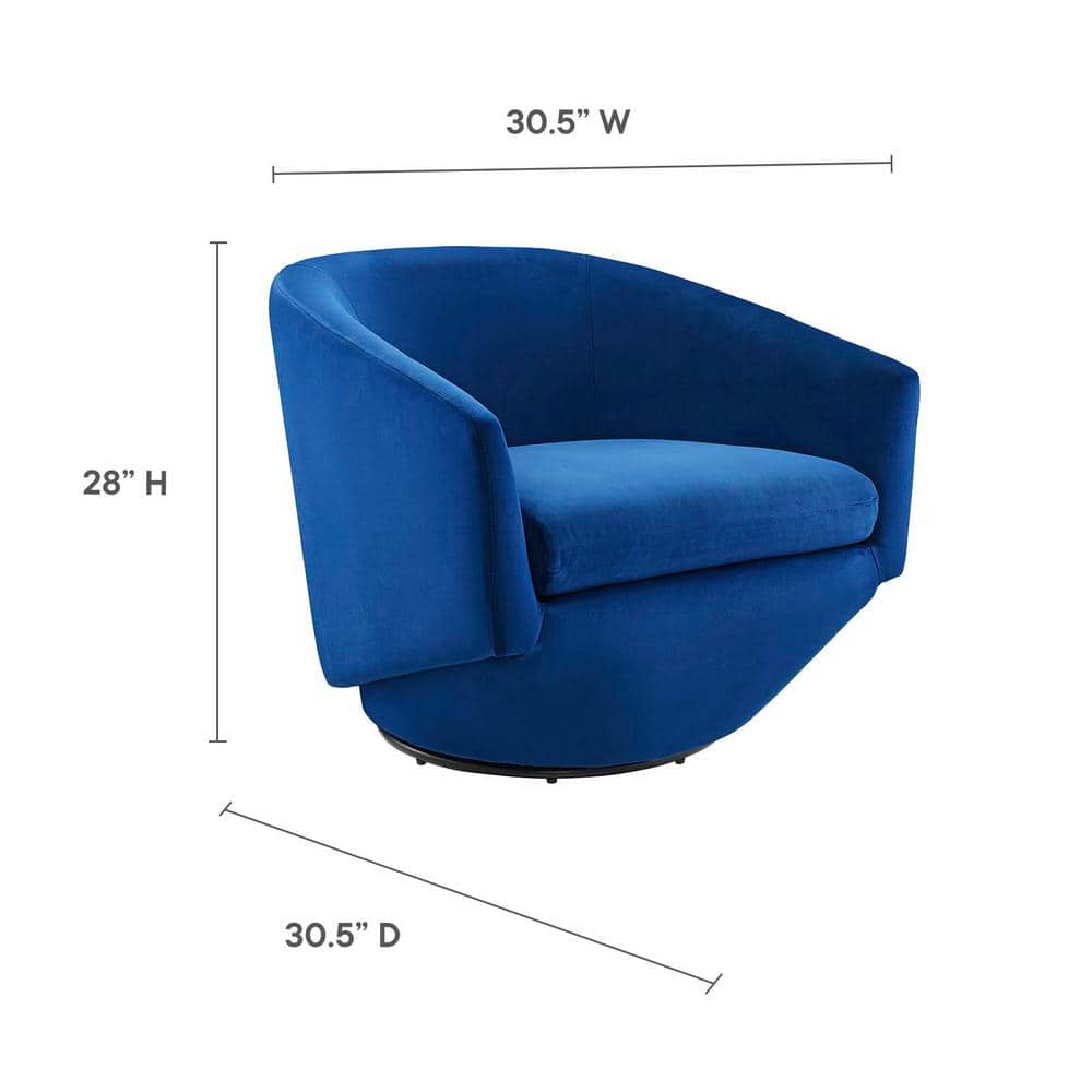 Navy Velvet Swivel Barrel Accent Chair with Matte Black Base